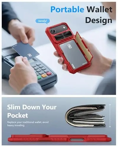 ATATOO iPhone Air uchun Case Wallet, o'rnatilgan karta ushlagichi (3-5 ta karta sig'adi) va sirg'aluvchi linza qopqog'i, harbiy darajadagi himoya, kuchli silikon himoya telefon qopqog'i iPhone Air 2025 6.5