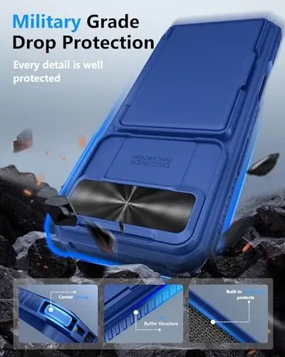 ATATOO iPhone Air uchun kartalar uchun joyi bo'lgan g'ilof (3-5 ta kartani saqlaydi) va [RFID blokirovka] va sirg'aluvchi kamera qopqog'i, harbiy standart himoya, iPhone Air 2025 6.5