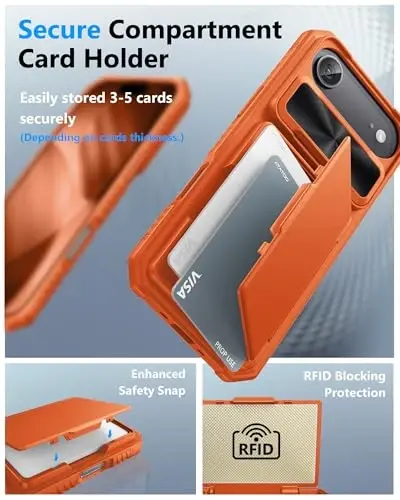 ATATOO iPhone Air uchun kartochka ushlagichi bilan g'ilof (3-5 ta kartochka sig'adi) & [RFID blokirovkasi] & Slaydli kamera qopqog'i, harbiy darajadagi himoya, iPhone Air 2025 6.5