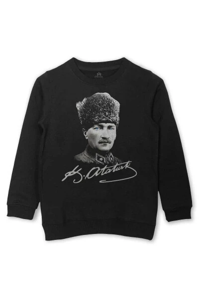 Atatürk Gazi Mustafa Kemal Kalpakli Bosmali Bolalar Sviteri Qora Sviter - 4