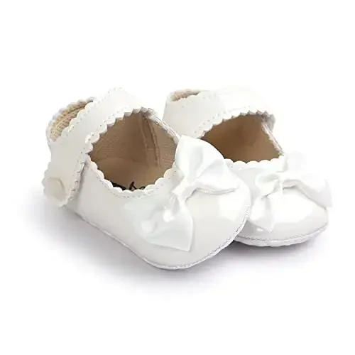 Fire Frog Baby Girls Mary Jane Burnish Pu Leather Bowknot Pincess Prewalker Christening Baptism Crib Shoes - 5