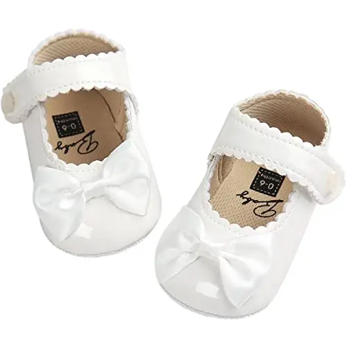 Fire Frog Baby Girls Mary Jane Burnish Pu Leather Bowknot Pincess Prewalker Christening Baptism Crib Shoes 