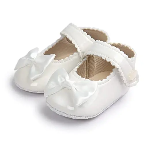 Fire Frog Baby Girls Mary Jane Burnish Pu Leather Bowknot Pincess Prewalker Christening Baptism Crib Shoes - FIRE FROG (1)