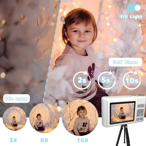 ATEYA Aylanuvchi Menyuli Tez Sozlamalar bilan Raqamli Kamera, Bilak Tasmasi bilan 4K Raqamli Kamera, Raqamli Video Kamera, Kontent Yaratuvchilar, Boshlang'ich va Kattalar uchun Kichik Kompakt Vlog Kamerasi (Oq) - 11