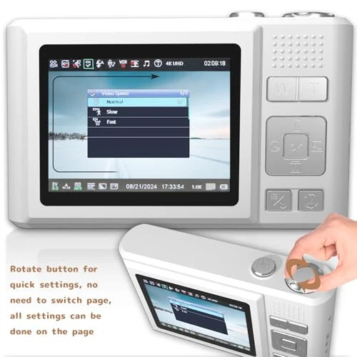 ATEYA Aylanuvchi Menyuli Tez Sozlamalar bilan Raqamli Kamera, Bilak Tasmasi bilan 4K Raqamli Kamera, Raqamli Video Kamera, Kontent Yaratuvchilar, Boshlang'ich va Kattalar uchun Kichik Kompakt Vlog Kamerasi (Oq) - 2