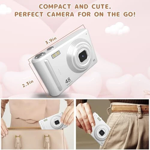 ATEYA Aylanuvchi Menyuli Tez Sozlamalar bilan Raqamli Kamera, Bilak Tasmasi bilan 4K Raqamli Kamera, Raqamli Video Kamera, Kontent Yaratuvchilar, Boshlang'ich va Kattalar uchun Kichik Kompakt Vlog Kamerasi (Oq) - 4