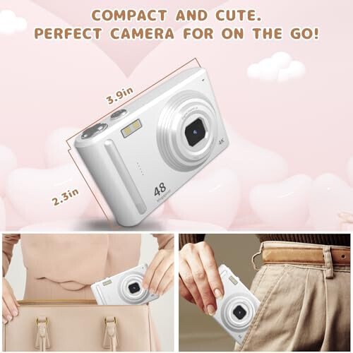 ATEYA Digital Camera with Rotating Menu Quick Setting, 4K Digital Camera with Wrist Strap, Digital Video Camera, Small Compact Vlogging Camera for Content Creator Beginners Adults (White) - 4