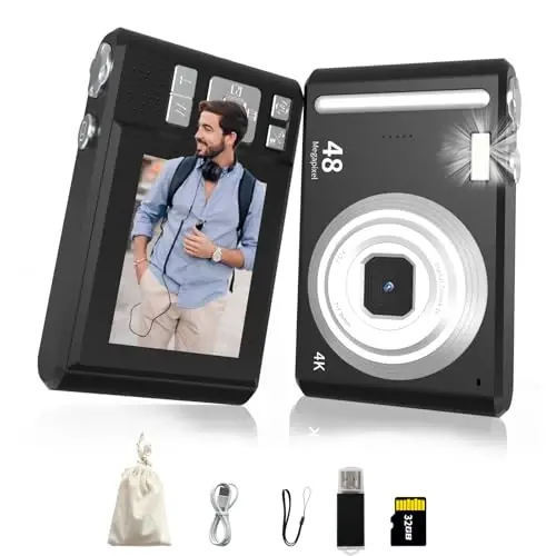 ATEYA Rotating Menu Digital Camera - 4K Video, 48MP Photo, 32GB SD Card - Black, Perfect for Adults, Teens & Beginners - 1