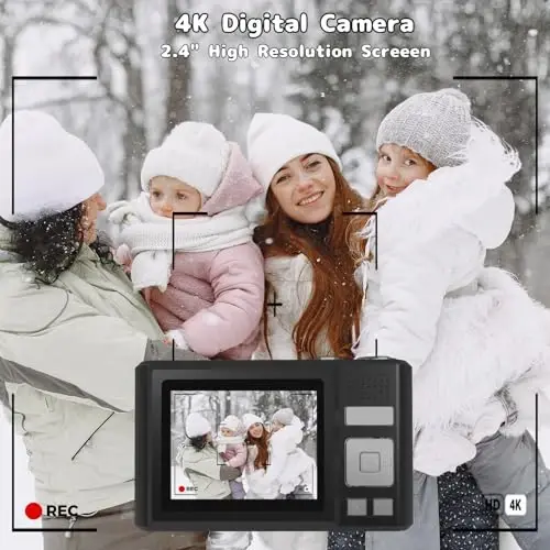 ATEYA Rotating Menu Digital Camera - 4K Video, 48MP Photo, 32GB SD Card - Black, Perfect for Adults, Teens & Beginners - 3