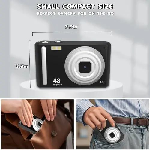ATEYA Rotating Menu Digital Camera - 4K Video, 48MP Photo, 32GB SD Card - Black, Perfect for Adults, Teens & Beginners - 4