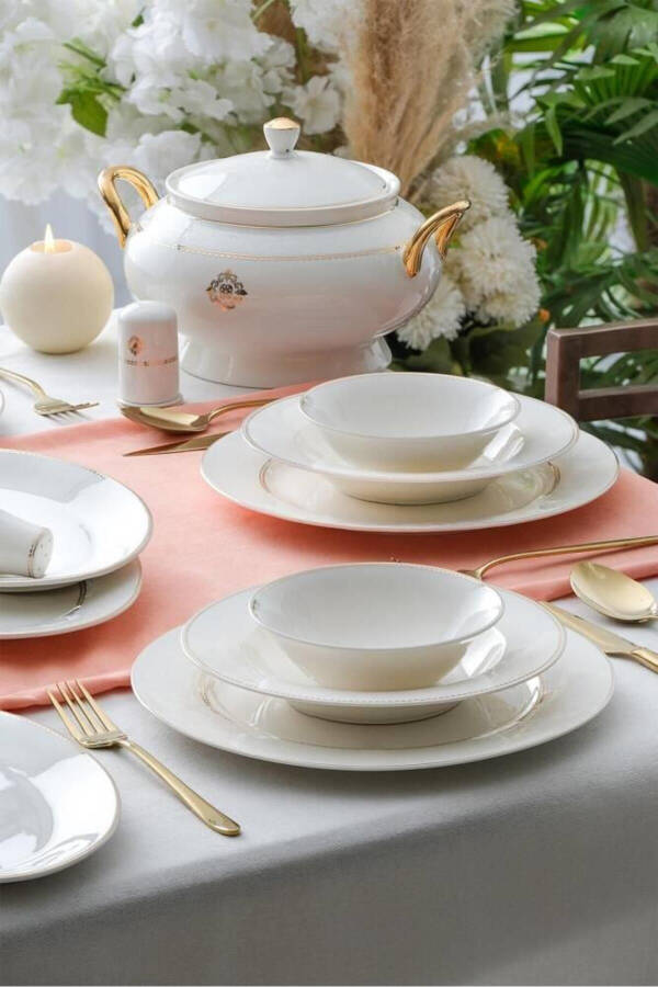 Athena 60 Piece 12 Person Gold Porcelain Dinner Set - 1