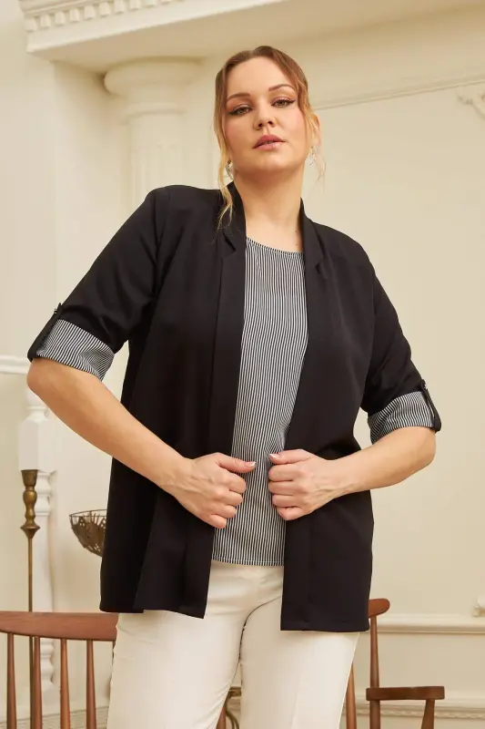 Athlete Jacket Black Two Piece Set - BÜYÜKBEDENIZ