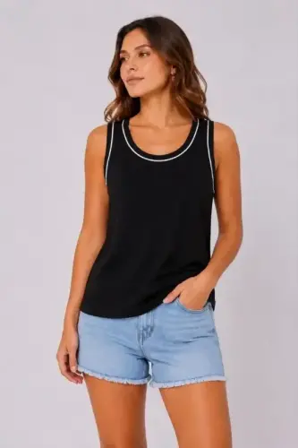 Athletic Singlet Crew Neck Sleeveless Summer Singlet - Black - 1