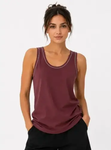 Athletic Tank Top Crew Neck Sleeveless Summer Tank Top - Burgundy - 1
