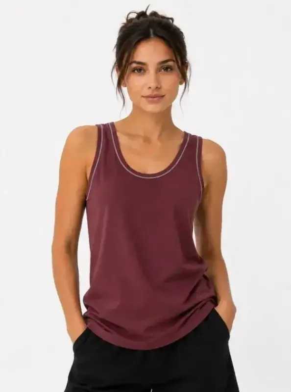 Athletic Tank Top Crew Neck Sleeveless Summer Tank Top - Burgundy - 1