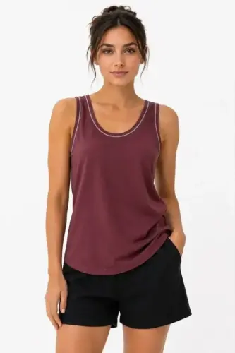 Athletic Tank Top Crew Neck Sleeveless Summer Tank Top - Burgundy - BÜYÜKBEDENIZ (1)