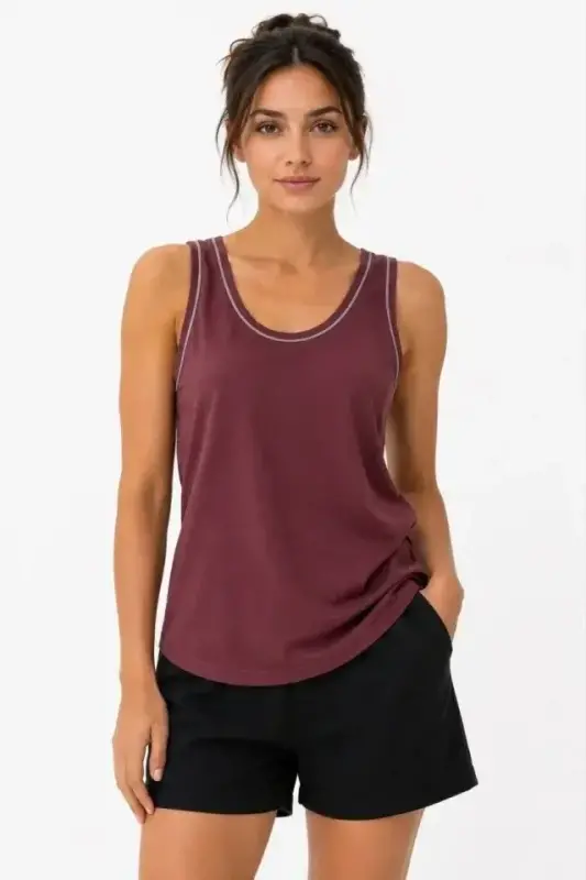 Athletic Tank Top Crew Neck Sleeveless Summer Tank Top - Burgundy - 2