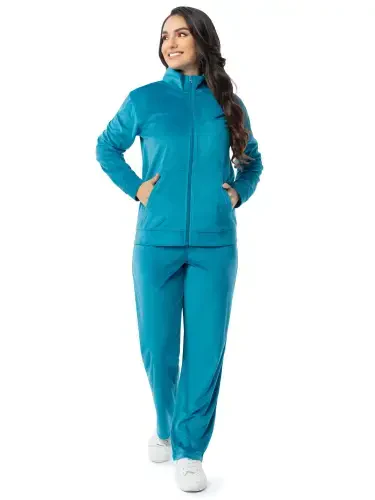 Athletic Works ayollarning yumshoq velor zip-up trek kostyumi va shim to'plami, XS-XXL o'lchamlari - 3