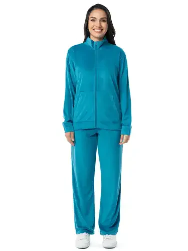 Athletic Works ayollarning yumshoq velor zip-up trek kostyumi va shim to'plami, XS-XXL o'lchamlari - 10