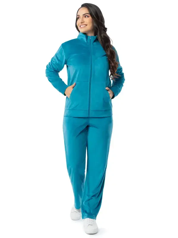 Athletic Works Women's Soft Velour Zip-Up Track Jacket and Pant Set, Size XS-XXL - 2