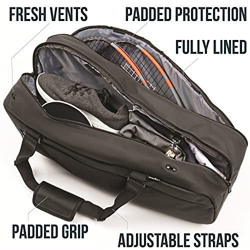 Athletico Tennis Bag and Racketball Bag - Tennis Bags for Women and Men to Hold Tennis Racket, Racquetball Racket, Pickleball Paddles and Other Equipment or Gear (Black) - 4