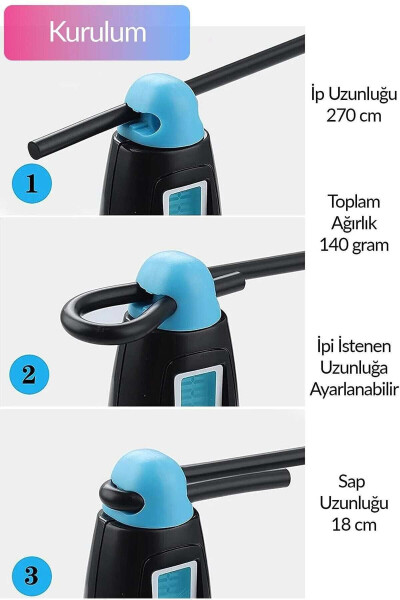Atlama İpi Elektronik Sayaçlı Kalori Mesafe Ölçerli 4 Mod Uzunluk Ayarlı Göstergeli Atlama İpi Pembe - 7
