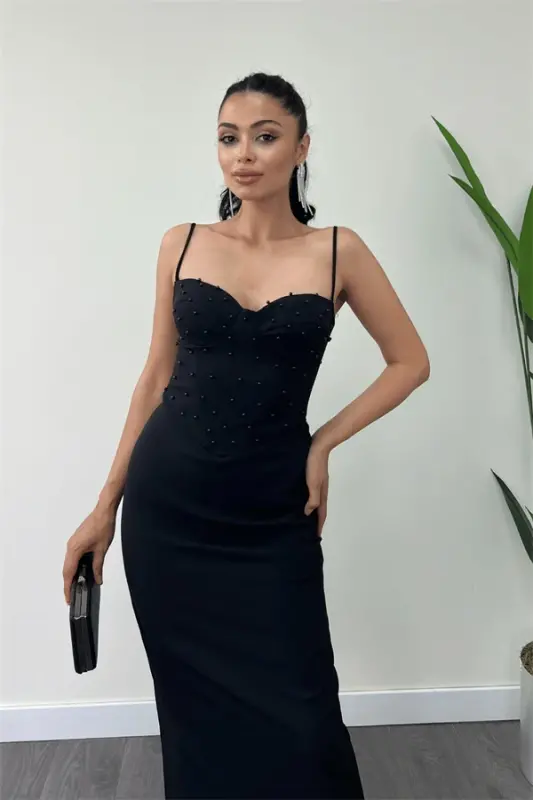 Atlas Fabric Pearl Detailed Tank Dress - BLACK - 3