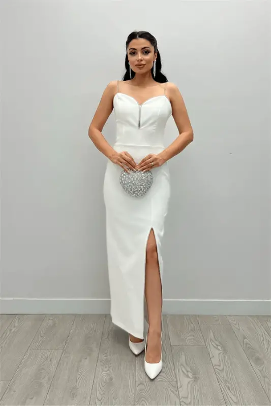 Atlas Fabric Sequin Strappy Detail Shift Dress - White - 2