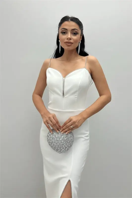 Atlas Fabric Sequin Strappy Detail Shift Dress - White - 3