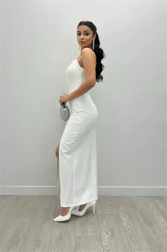 Atlas Fabric Sequin Strappy Detail Shift Dress - White - 5