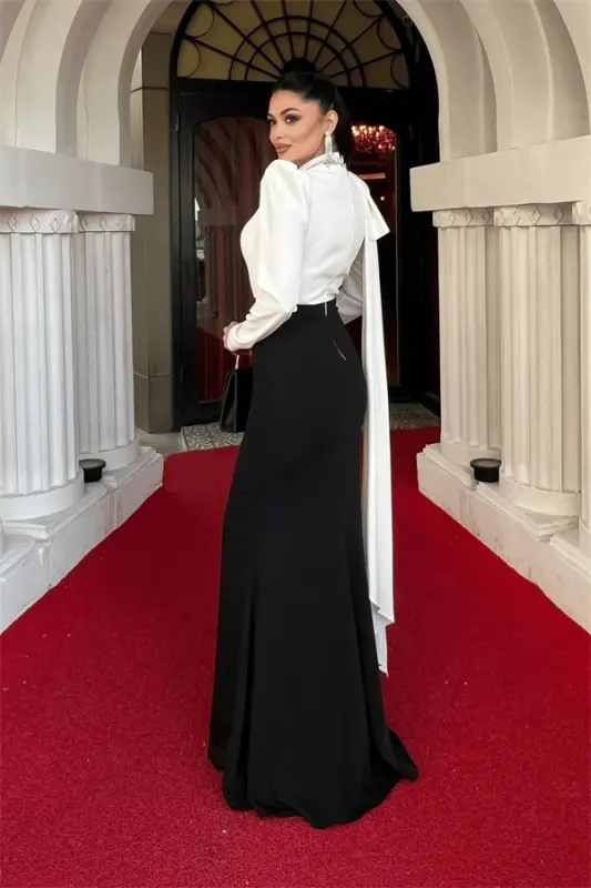 Atlas Fabric Shoulder Shawl Detailed Fish Dress - BLACK - 5