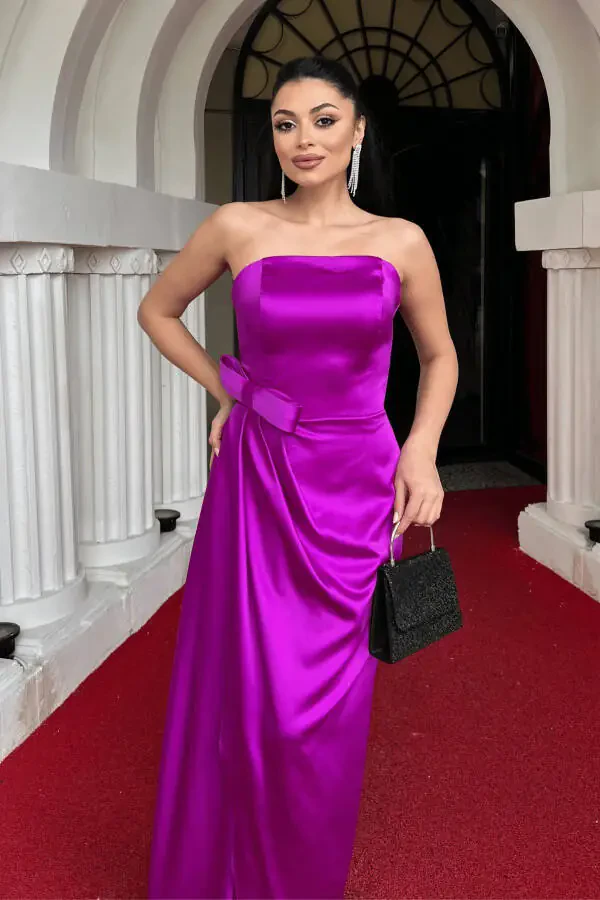 Atlas Fabric Strapless Evening Dress - FUCHSIA - 3