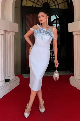 Atlas Kumaş Balenli Gul Detalli Qalam Ko'ylak - BEBE MAVİYSI - BÜYÜKBEDENIZ (1)