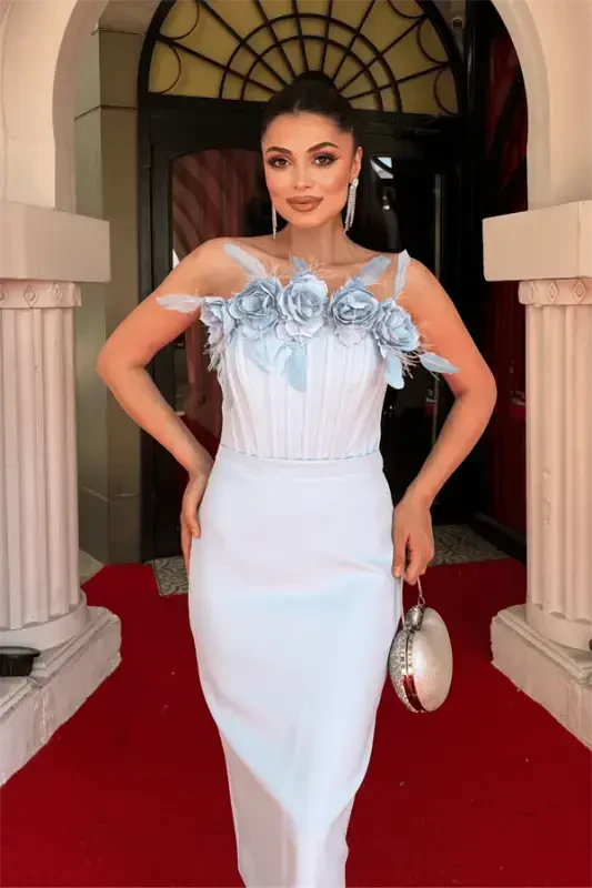 Atlas Kumaş Balenli Gul Detalli Qalam Ko'ylak - BEBE MAVİYSI - 4