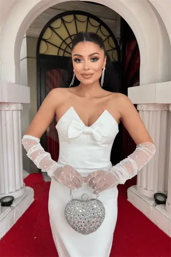 Atlas Mato Straplez Kamonchali Qalam Ko'ylak - OQ - 3