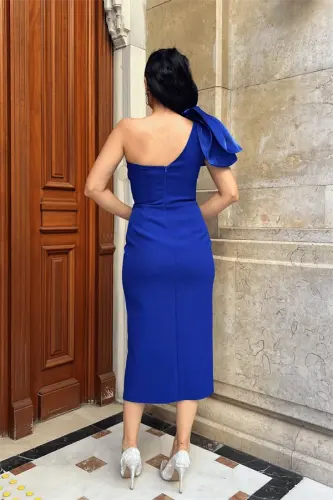 Atlas mato Yelkali Organza Tafsilotli Qalam Ko'ylak - SAKS MOVIY - 5