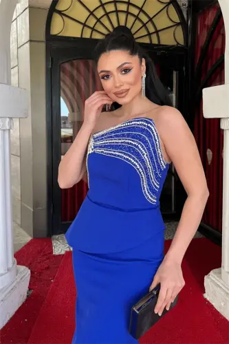 Atlas matoli toshli kechki libos - SAKS MAVISI - 3