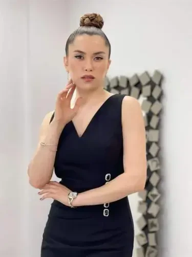 Атлас Ткань Камень Деталь Карандаш Платье - ЧЕРНЫЙ - 4