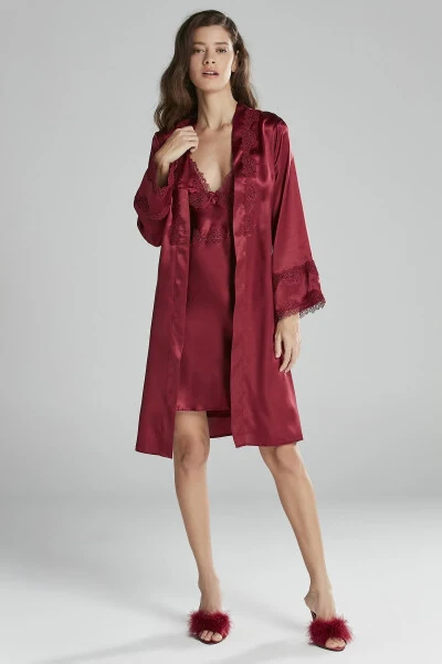 Atlas tungi kiyimxoni xalat pijama to'plami shortik to'plami 6 dona kelin chayz seti - 6965 - 3