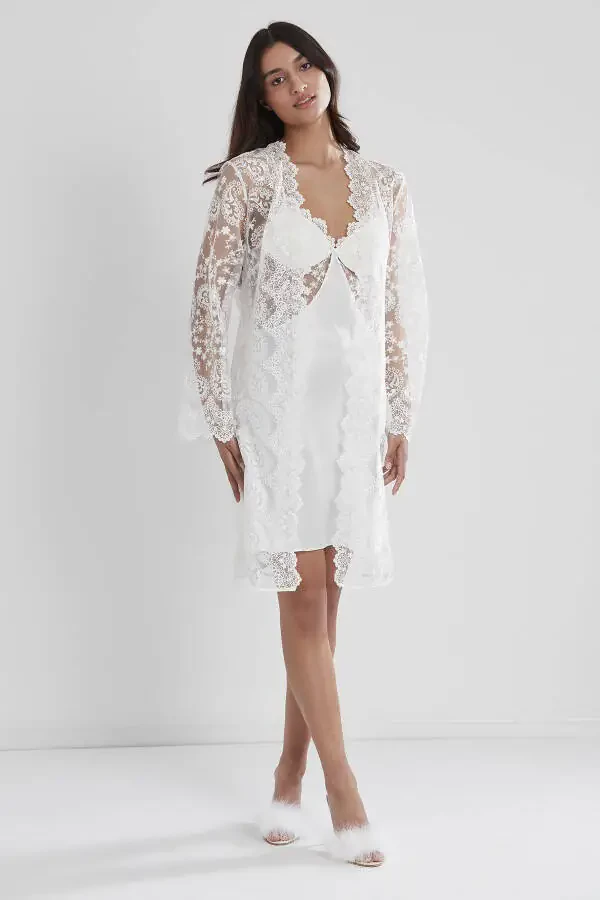 Atlas Tungi Xalat Pijamalar To'plami Short To'plami 6 Donlik Kelin Cizg'i To'plami - 6225 - 4