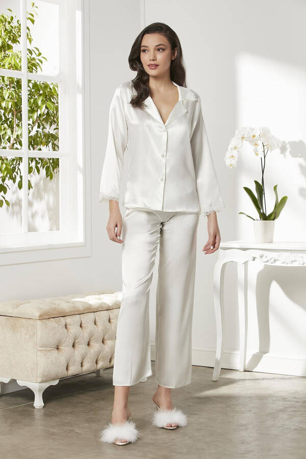 Atlas Tunik Xalat Pijama To'plam Shorti To'plam 6 dona Kelin Chеyz To'plami - 6965 - 7