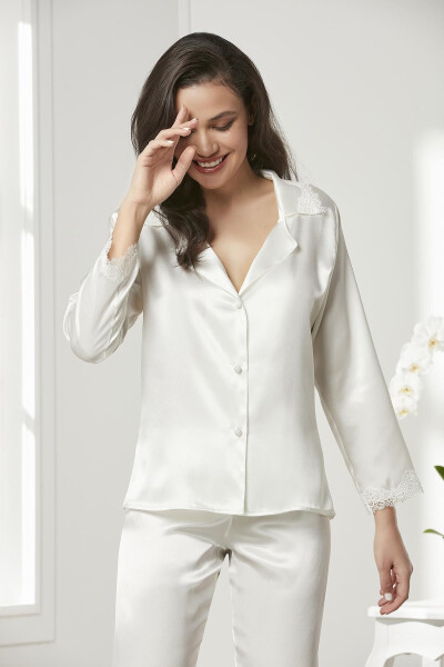Atlas Tunik Xalat Pijama To'plam Shorti To'plam 6 dona Kelin Chеyz To'plami - 6965 - 8