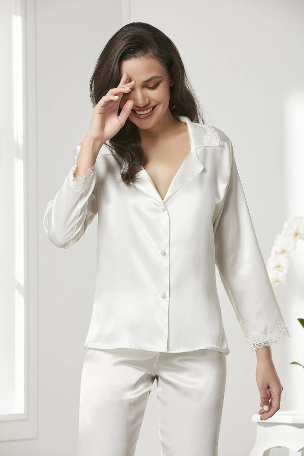 Atlas Tunik Xalat Pijama To'plam Shorti To'plam 6 dona Kelin Chеyz To'plami - 6965 - 8
