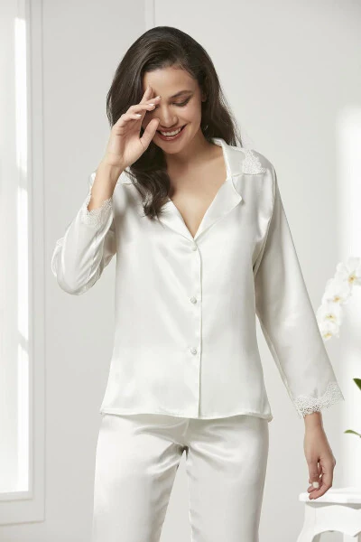 Atlas Tunik Xalat Pijama To'plam Shorti To'plam 6 dona Kelin Chеyz To'plami - 6965 - 8