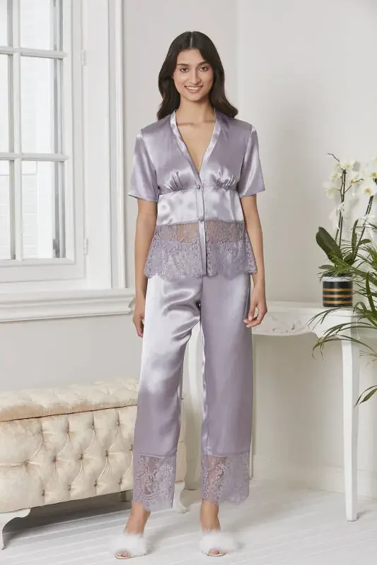 Atlas Tunik Xalat Pijama To'plami Short To'plami 6-qismli Kelin Chayz Seti - 6015 - 7