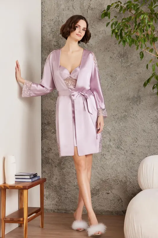 Atlas Tunika Xalat Pijama to'plami Short to'plami 6 dona Gelin Chayz to'plami - 6000 - PIERRE CARDIN