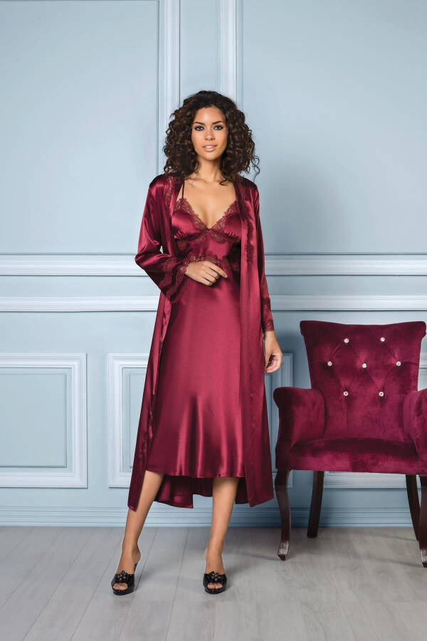 Atlas Tunika Xalat Pijama to'plami Short to'plami 6-qismli Kelin Chеyiz To'plami - 6960 - 2