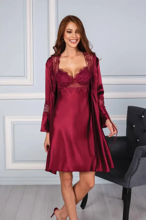 Atlas tunika xalat pijama to'plami shortik to'plami 6 dona kelin c'eyiz to'plami - 6325 - 2