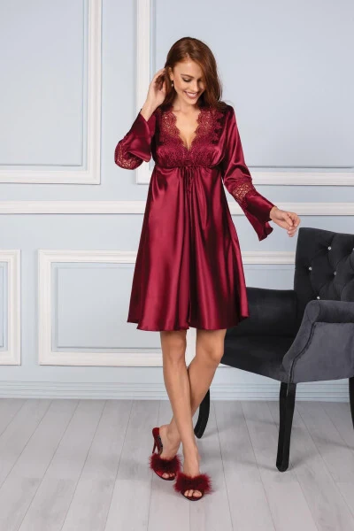 Atlas tunika xalat pijama to'plami shortik to'plami 6 dona kelin c'eyiz to'plami - 6325 - 3