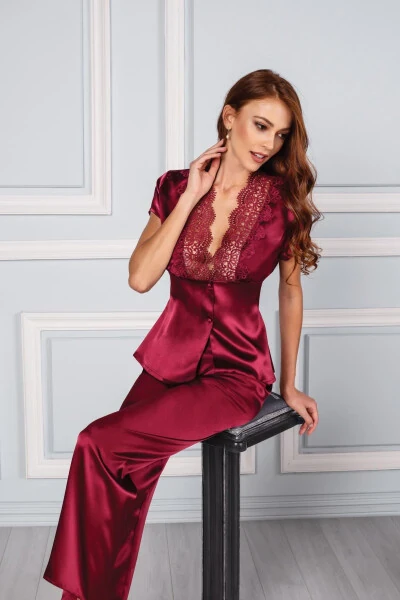 Atlas tunika xalat pijama to'plami shortik to'plami 6 dona kelin c'eyiz to'plami - 6325 - 5